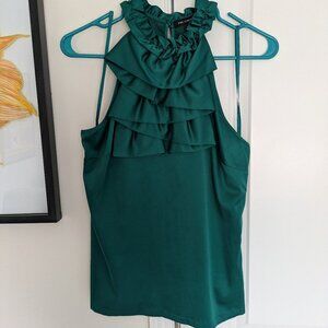 Jade green ruffle high neck sleeveless top